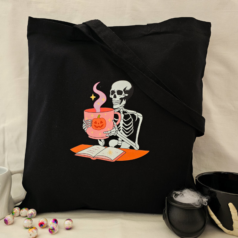 tote bag esqueleto amante del café